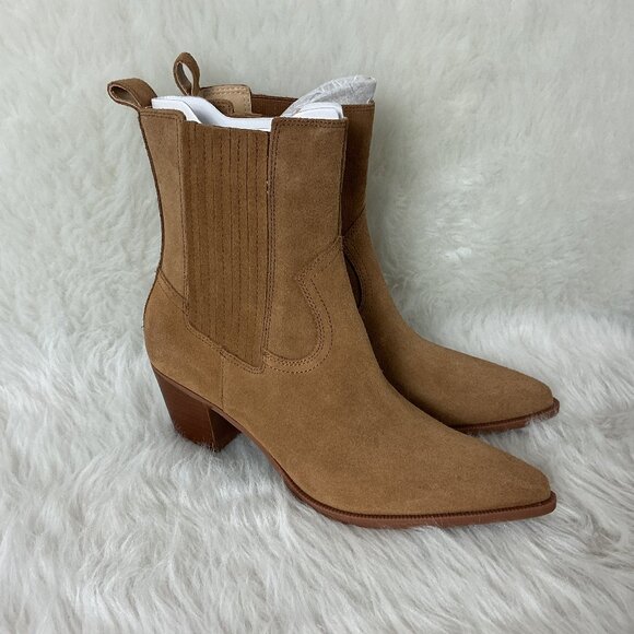 Dolce Vita Brown Tan Slim Pointed Toe Suede Ankle Cowboy Boots Boots NWOB 9.5 - Picture 1 of 8